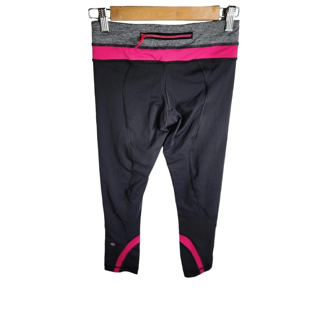 Lululemon Run Inspire Crop‎ II Legging Women's Size 4 Grey Heathered Grey Pink